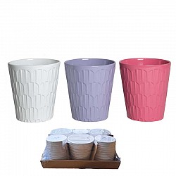 FUCSIA-GLICINE-BIANCO VASO CERAMICA  LUCIDO D13.5 H14.5 INT